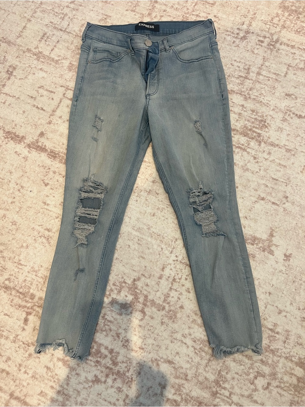 Express Boyfriend Ripped Jeans in Light Blue Wash
